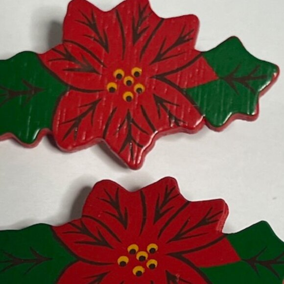 VTG Jeff Lieb Holiday Poinsettia Wooden Clip On Earrings Christmas1.75"x1" - Picture 7 of 14